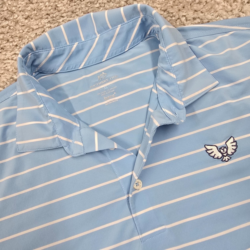 Southern Tide Brrr Performance Polo Mens XL Blue Striped Cooling Coastal Classic
